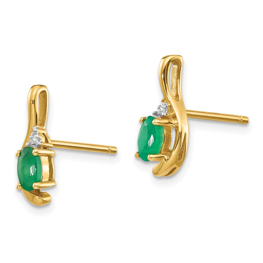 14k Emerald and Diamond Post Earrings