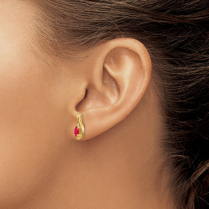 14k 5x3 Oval July/Ruby and Diamond Post Earrings