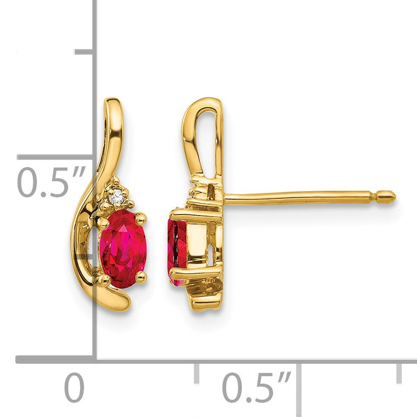 14k 5x3 Oval July/Ruby and Diamond Post Earrings