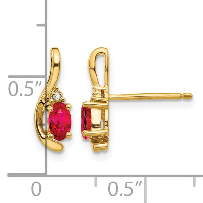 14k 5x3 Oval July/Ruby and Diamond Post Earrings