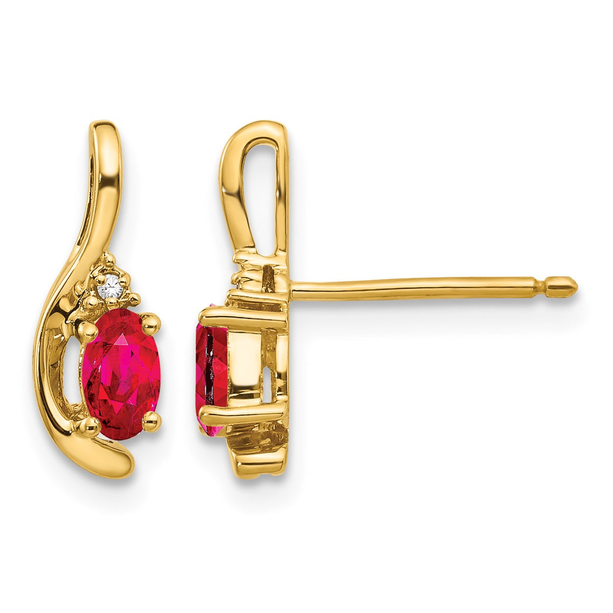 14k 5x3 Oval July/Ruby and Diamond Post Earrings