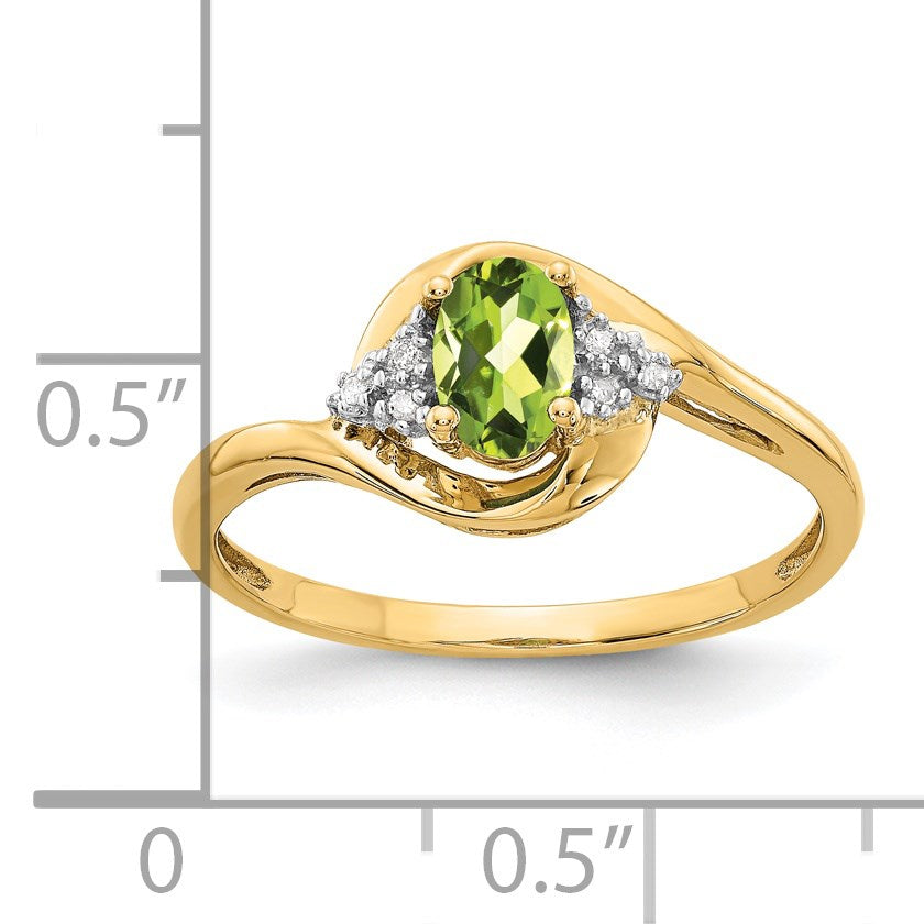14k 6x4 Oval August/Peridot and Diamond Ring