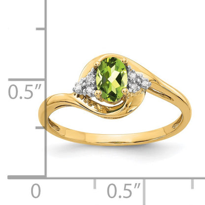 14k 6x4 Oval August/Peridot and Diamond Ring