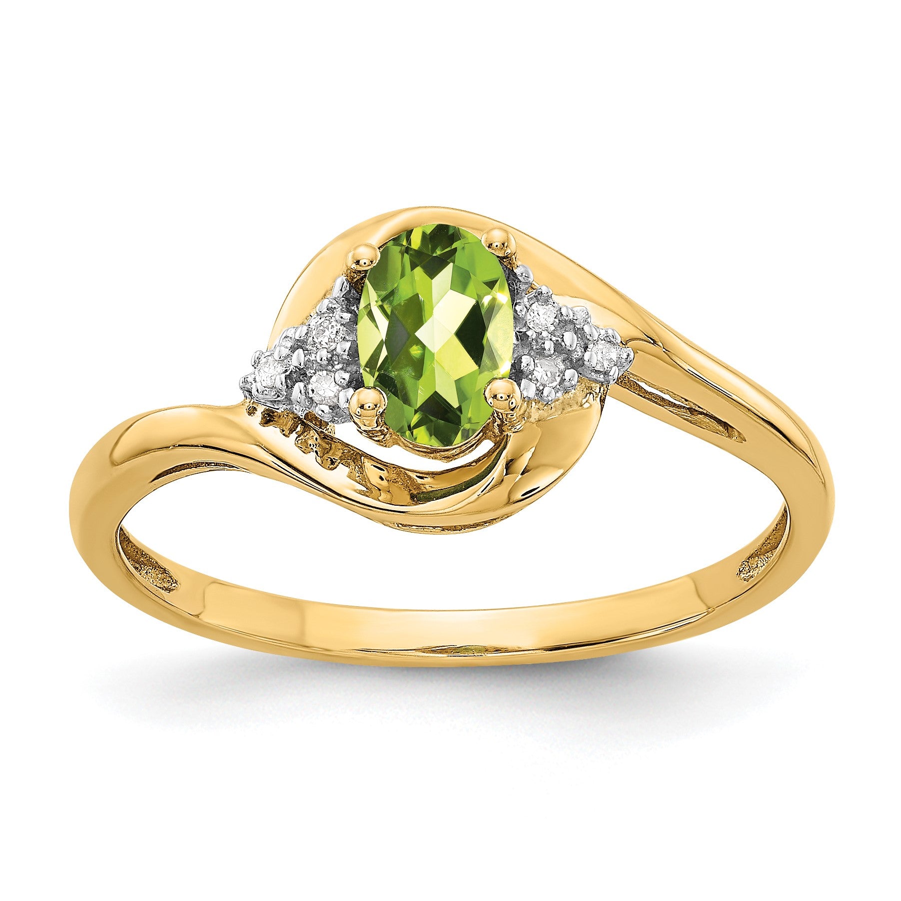 14k 6x4 Oval August/Peridot and Diamond Ring