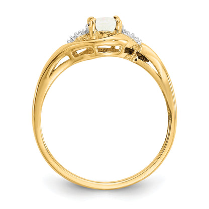 14k 6x4 Oval October/Opal and Diamond Ring
