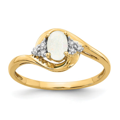 14k 6x4 Oval October/Opal and Diamond Ring