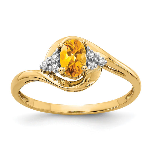 14k 6x4 Oval November/Citrine and Diamond Ring