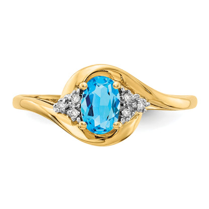14k 6x4 Oval December/Blue Topaz and Diamond Ring