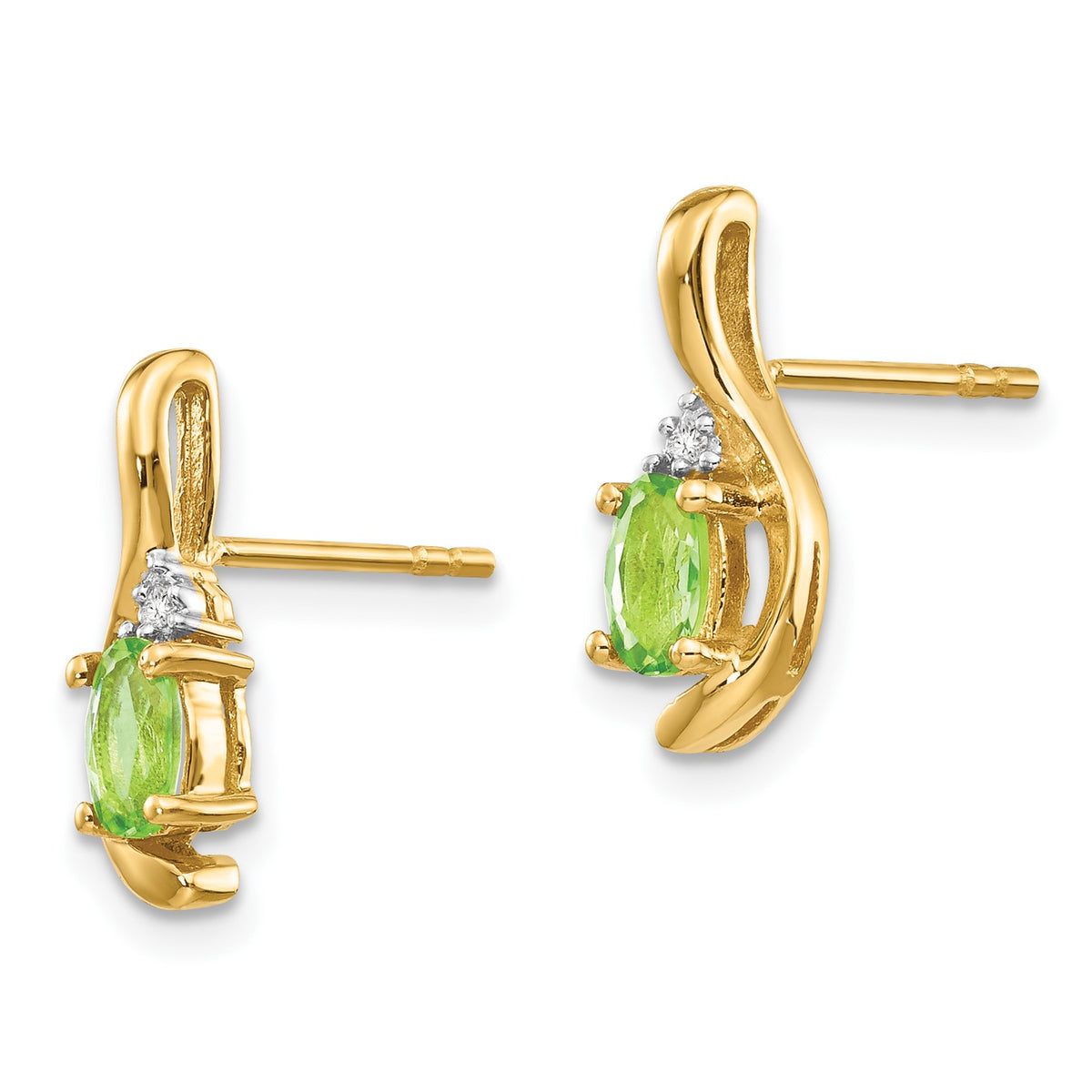 14k 5x3 Oval August/Peridot and Diamond Post Earrings