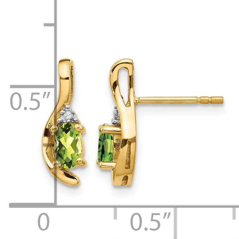14k 5x3 Oval August/Peridot and Diamond Post Earrings