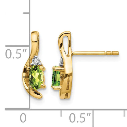 14k 5x3 Oval August/Peridot and Diamond Post Earrings
