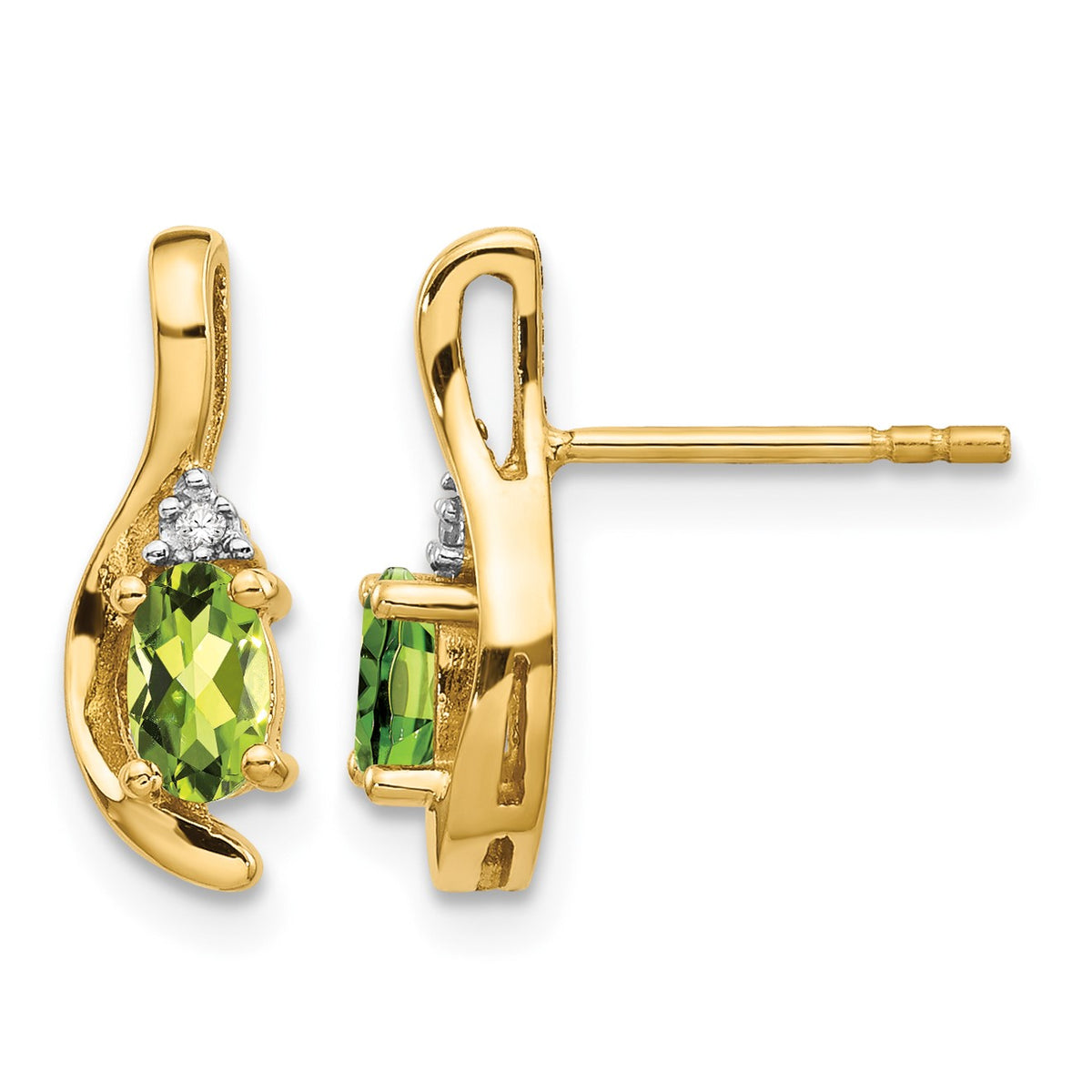 14k 5x3 Oval August/Peridot and Diamond Post Earrings