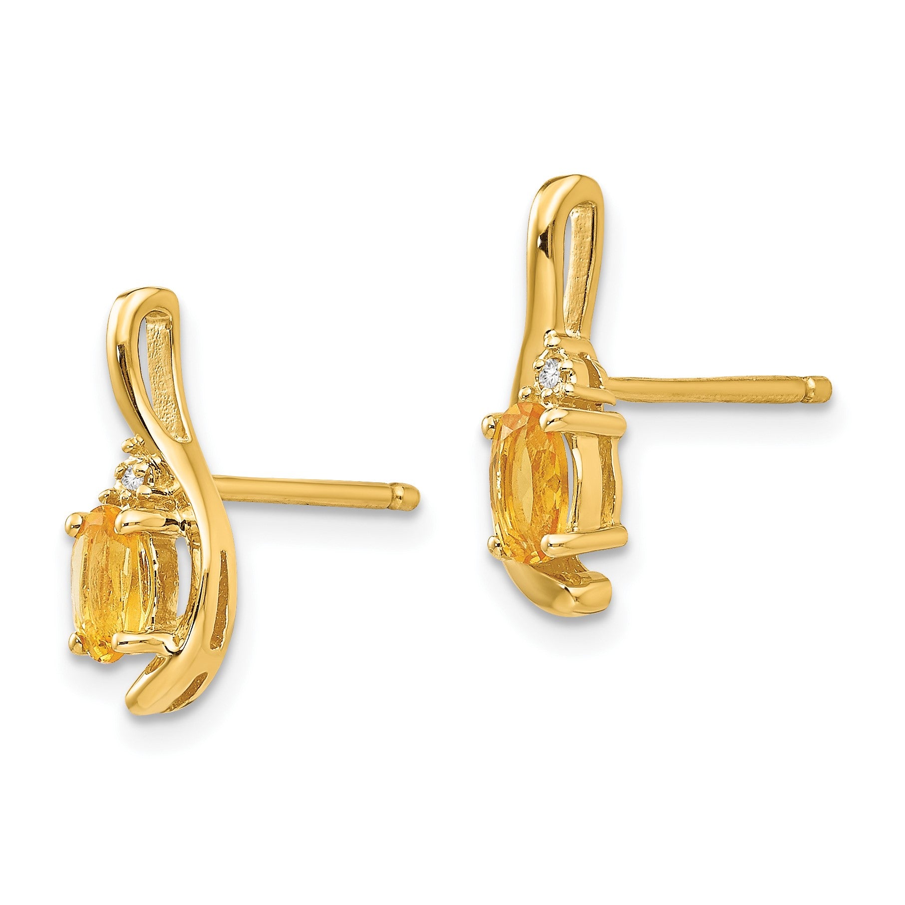 14k 5x3 Oval November/Citrine and Diamond Post Earrings