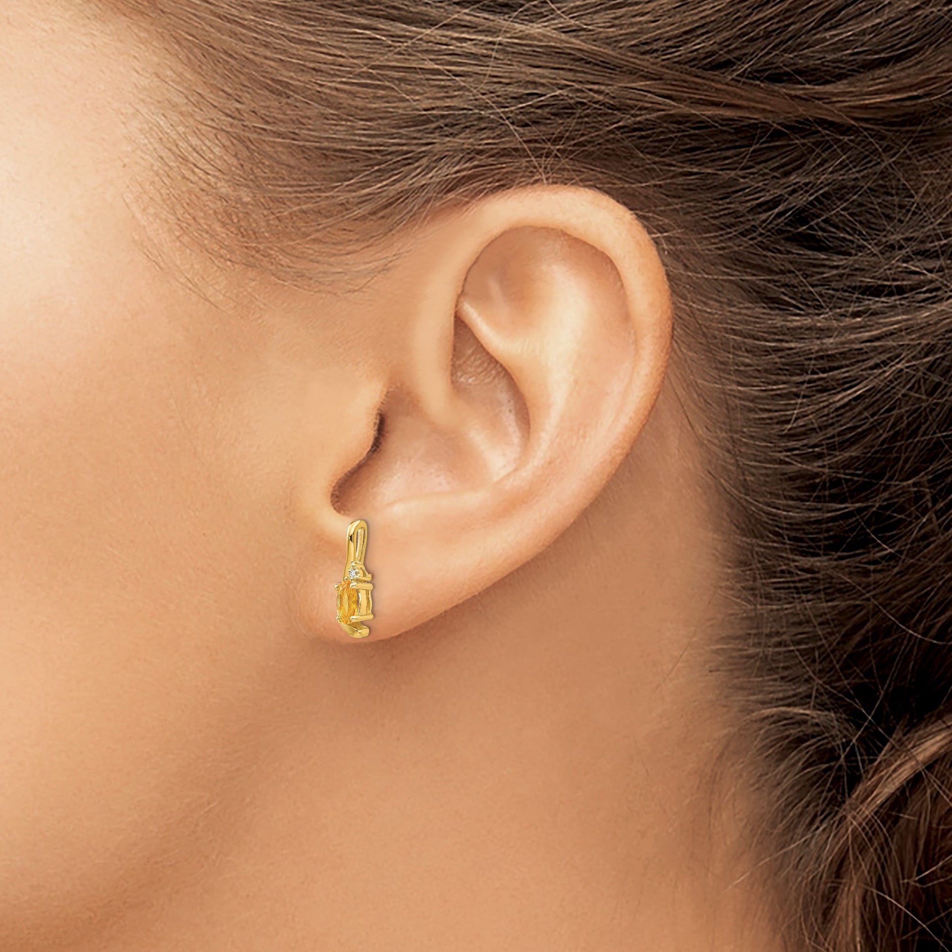 14k 5x3 Oval November/Citrine and Diamond Post Earrings