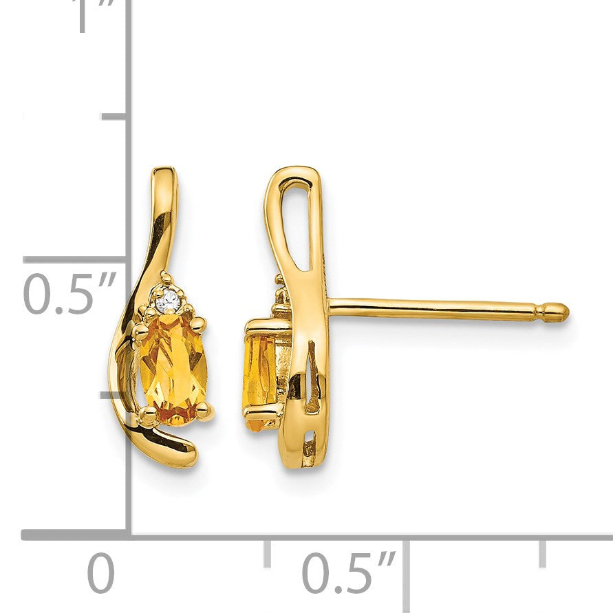 14k 5x3 Oval November/Citrine and Diamond Post Earrings