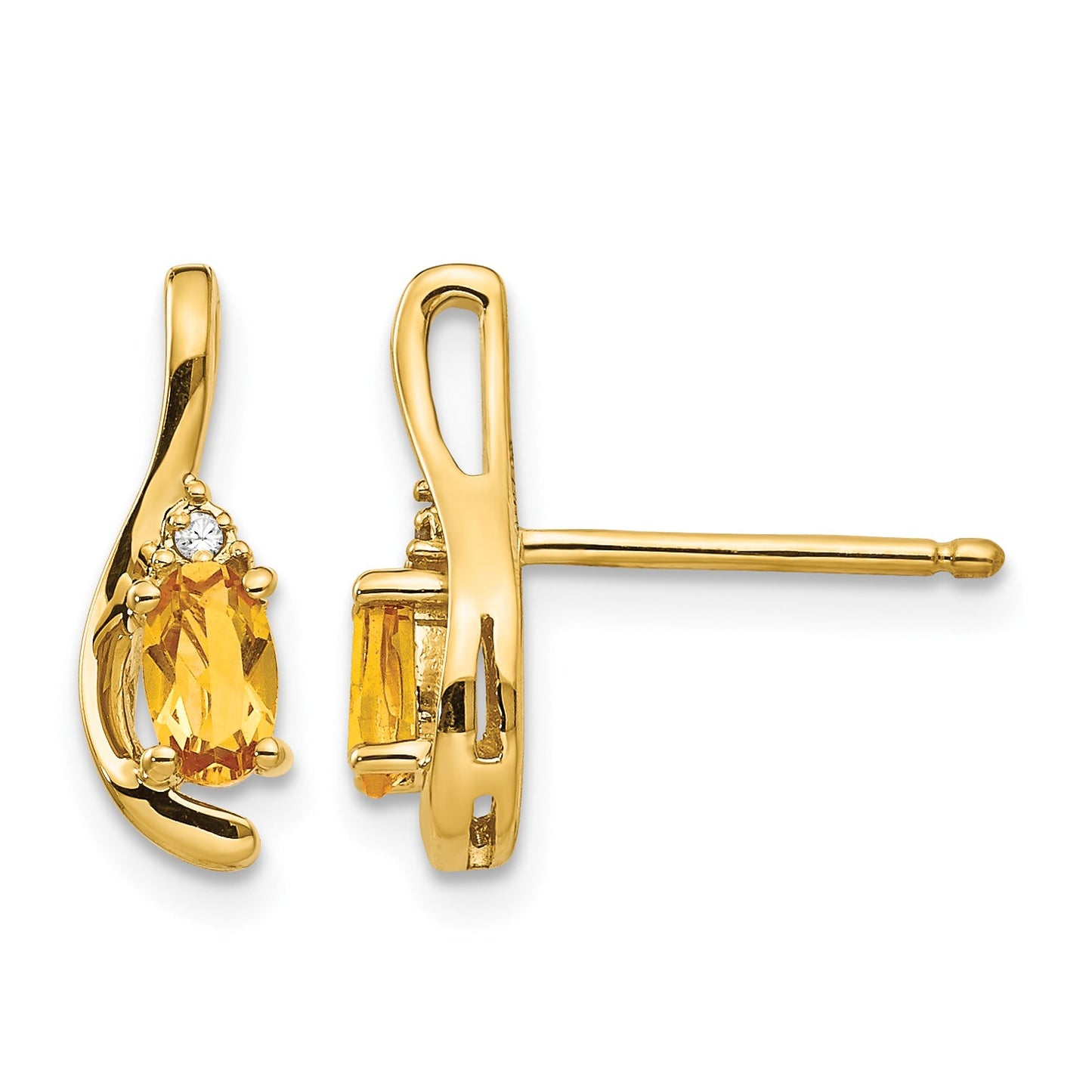 14k 5x3 Oval November/Citrine and Diamond Post Earrings
