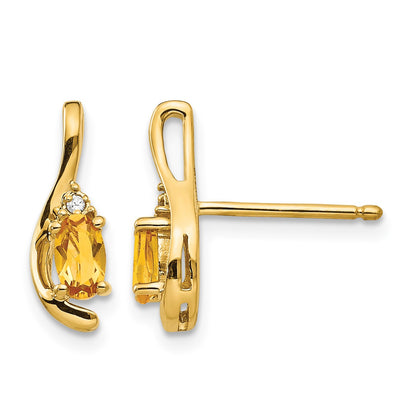 14k 5x3 Oval November/Citrine and Diamond Post Earrings