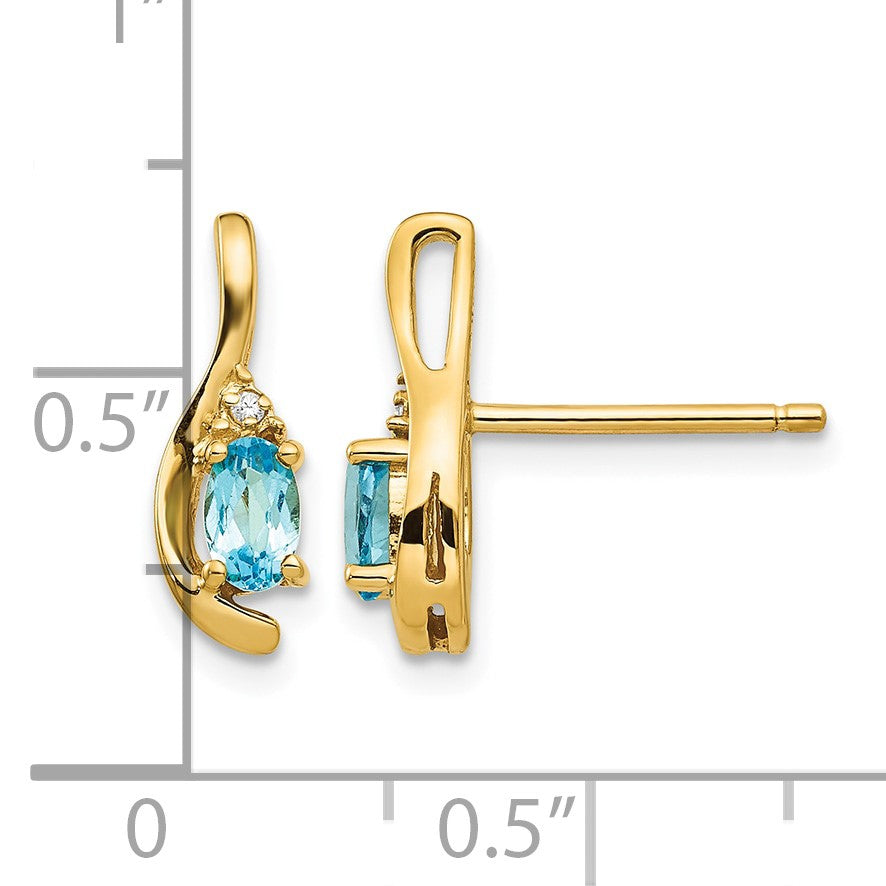14k 5x3 Oval December/Blue Topaz and Diamond Post Earrings