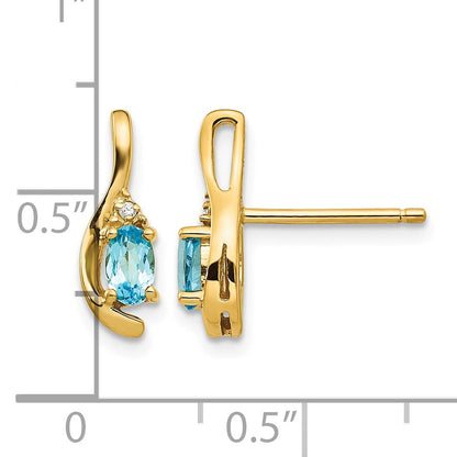 14k 5x3 Oval December/Blue Topaz and Diamond Post Earrings