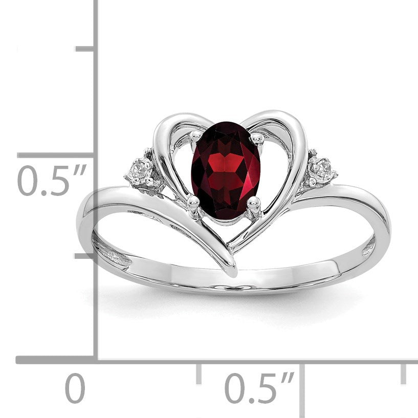 14k White Gold 6x4 Oval January/Garnet and Diamond Heart Ring