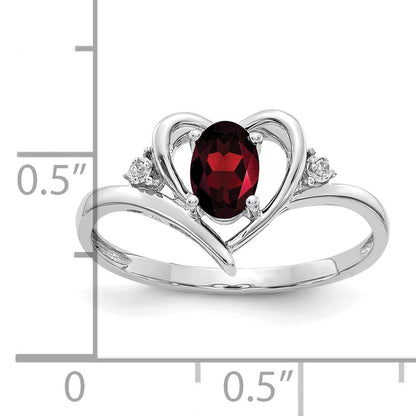 14k White Gold 6x4 Oval January/Garnet and Diamond Heart Ring