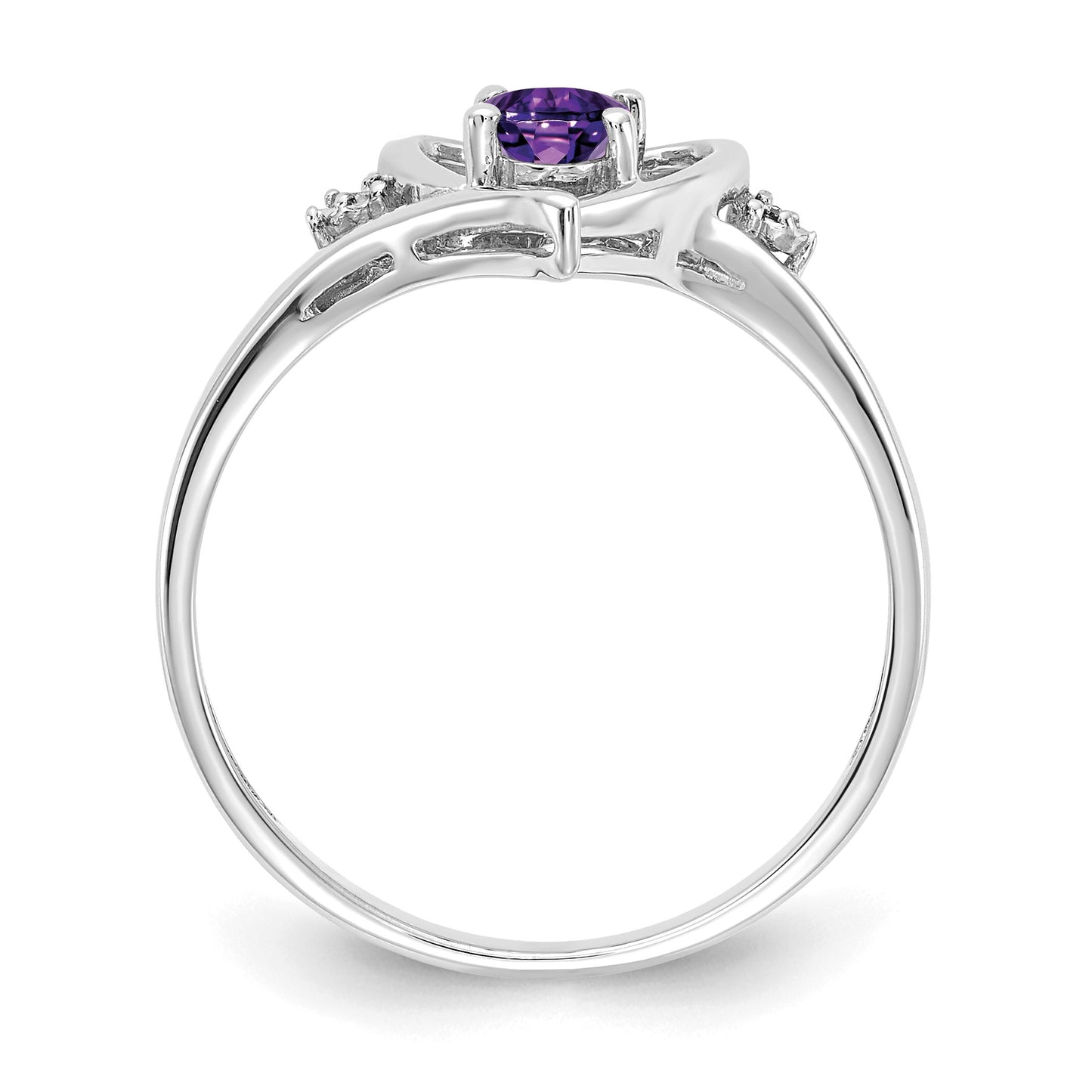 14k White Gold 6x4 Oval February/Amethyst and Diamond Heart Ring