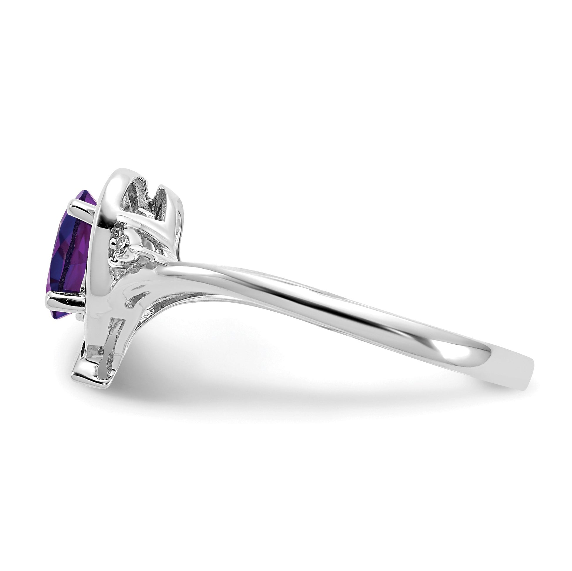 14k White Gold 6x4 Oval February/Amethyst and Diamond Heart Ring