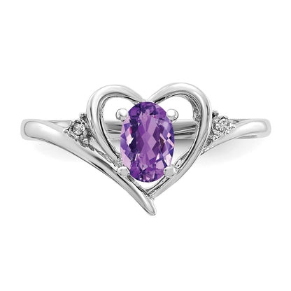 14k White Gold 6x4 Oval February/Amethyst and Diamond Heart Ring