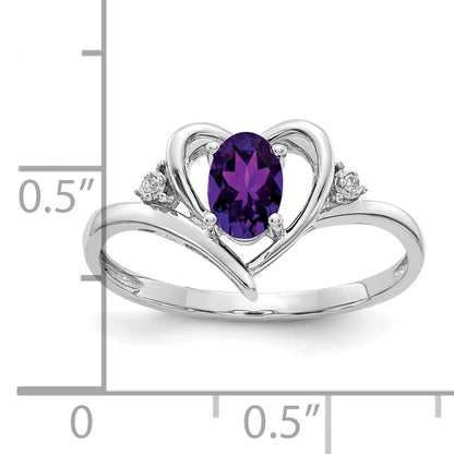 14k White Gold 6x4 Oval February/Amethyst and Diamond Heart Ring