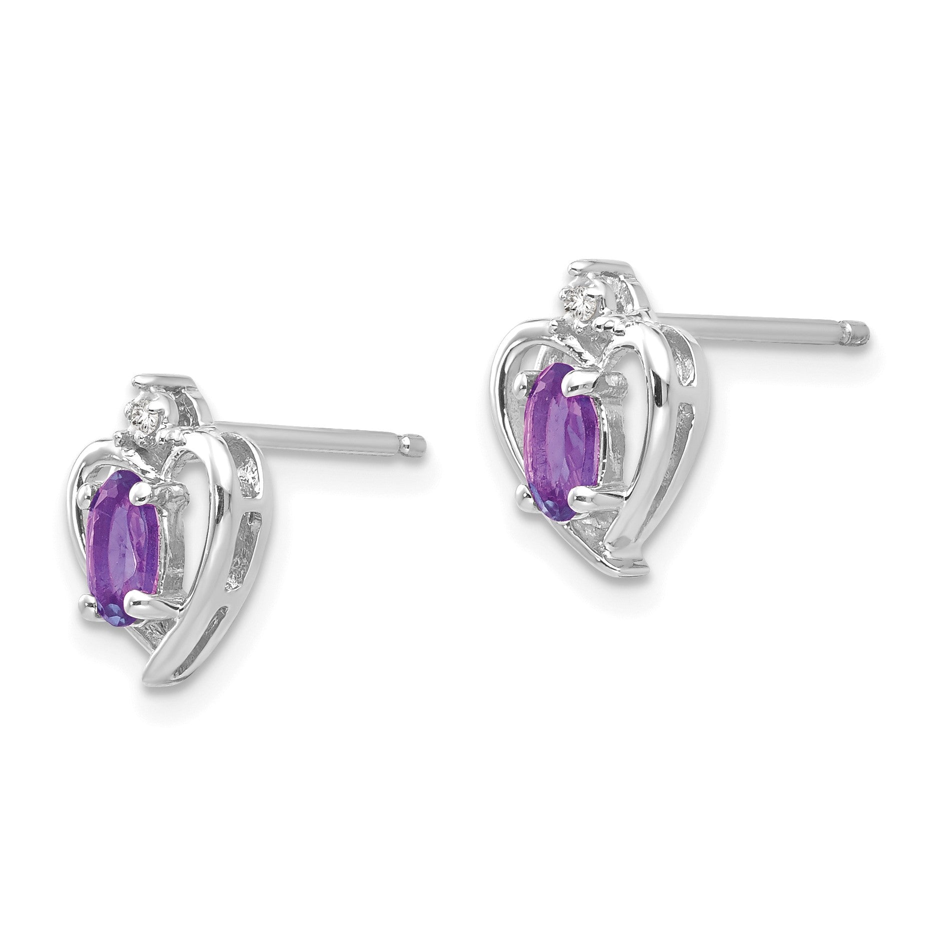 14k White Gold 5x3 Oval February/Amethyst and Diamond Heart Earrings