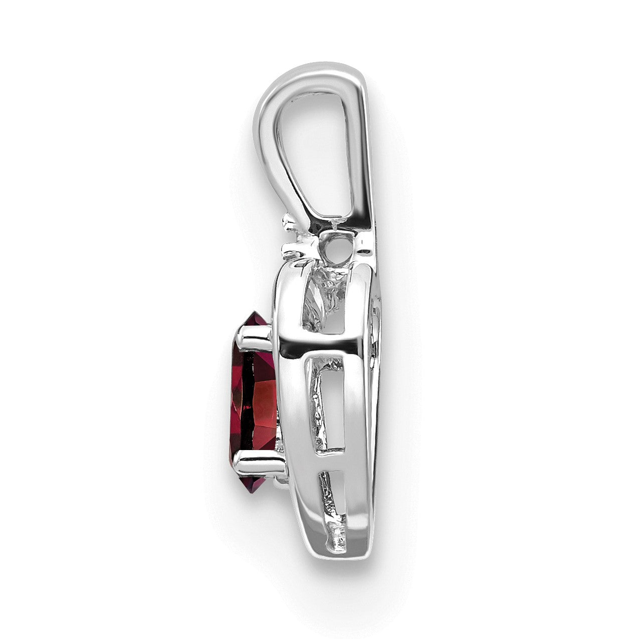 14k White Gold 6x4 Oval January/Garnet and Diamond Heart Pendant