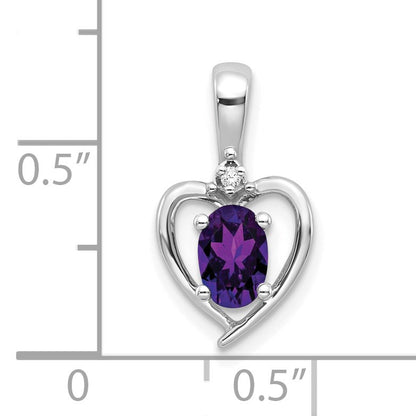 14k White Gold 6x4 Oval February/Amethyst and Diamond Heart Pendant