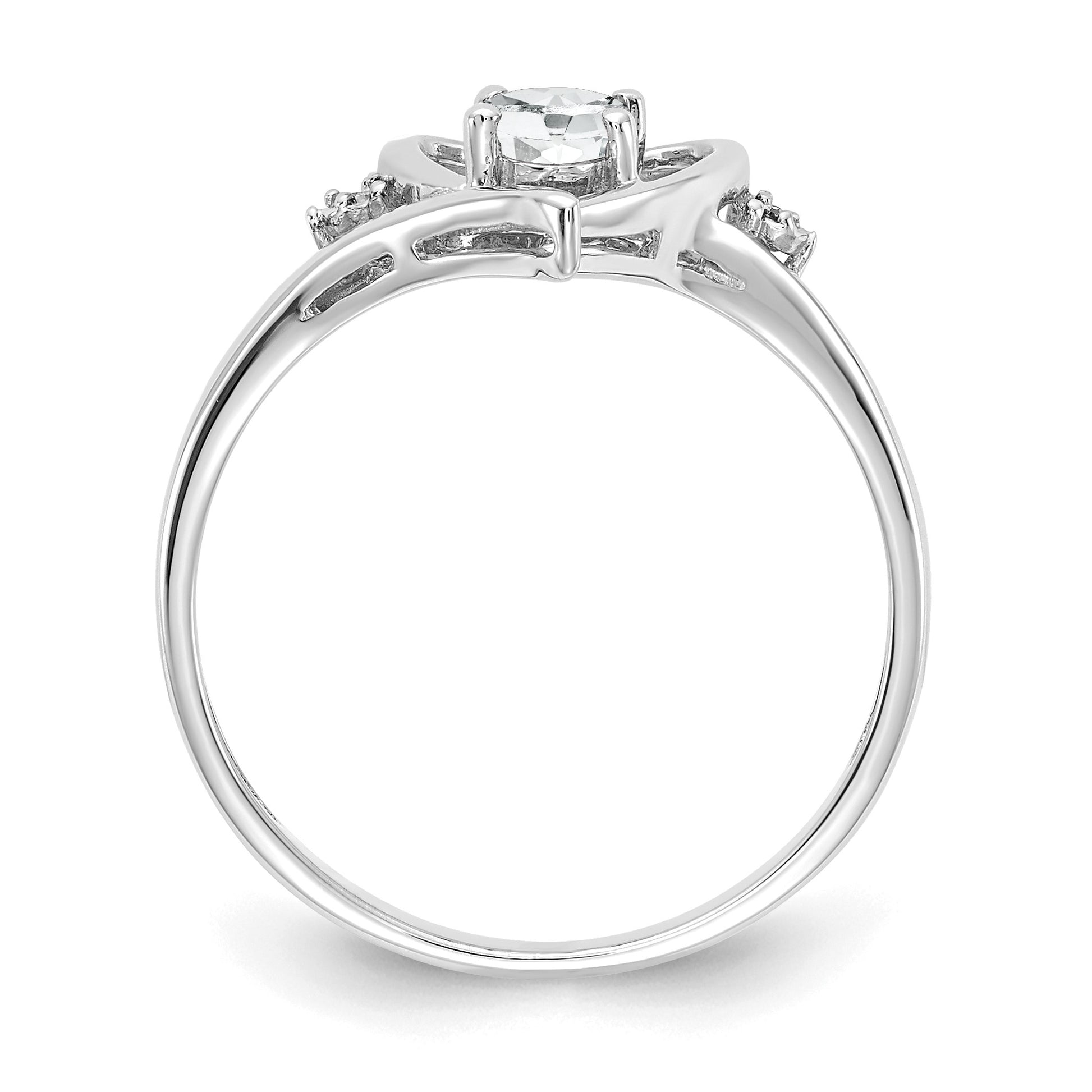 14k White Gold 6x4 Oval April/White Topaz and Diamond Heart Ring