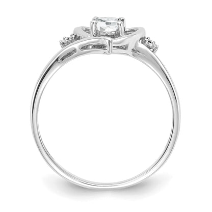 14k White Gold 6x4 Oval April/White Topaz and Diamond Heart Ring