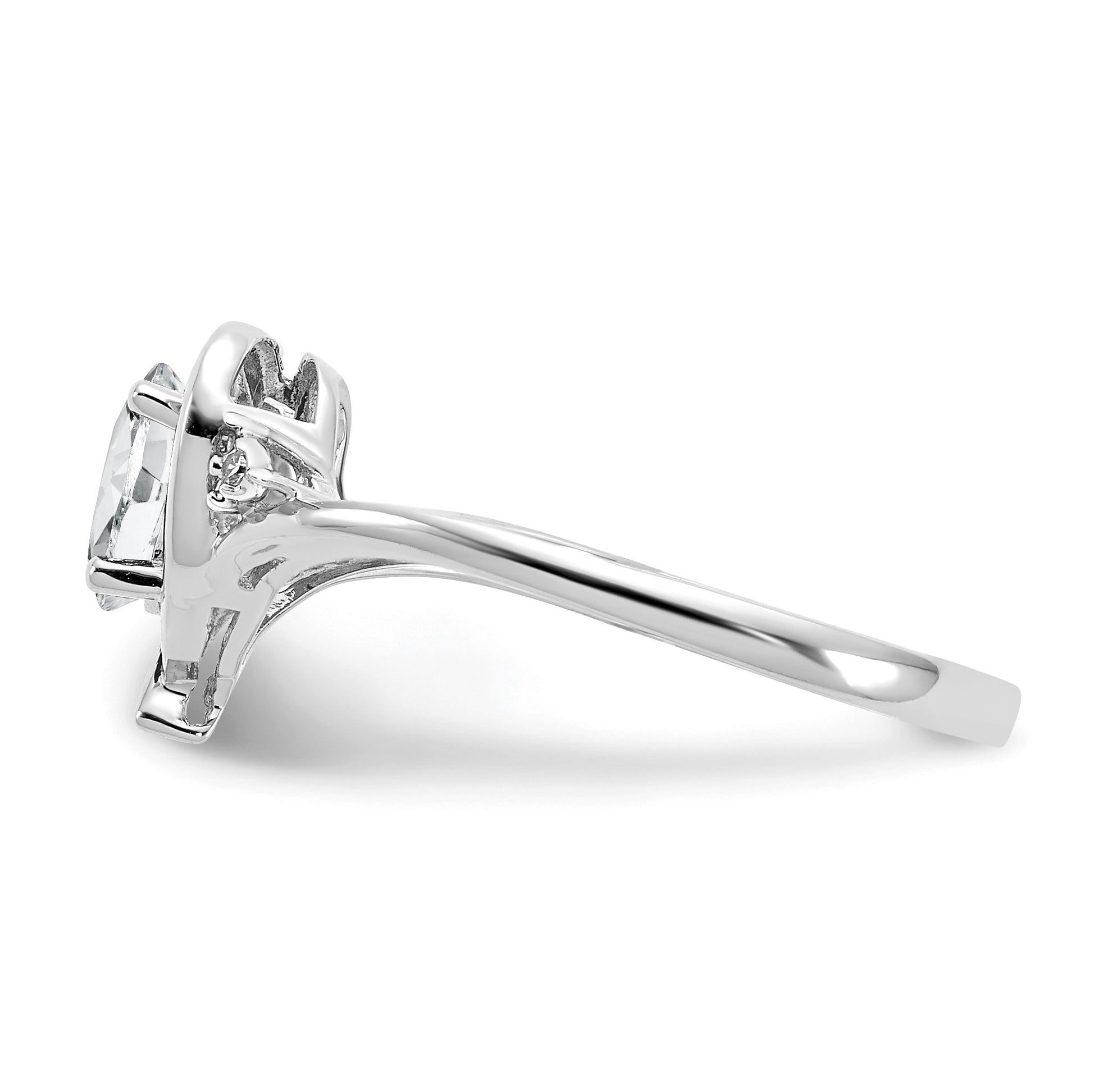 14k White Gold 6x4 Oval April/White Topaz and Diamond Heart Ring