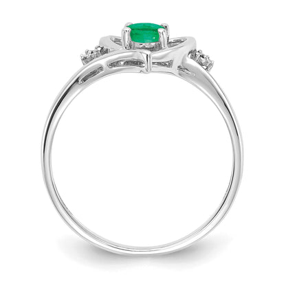 14k White Gold 6x4 Oval May/Emerald and Diamond Heart Ring