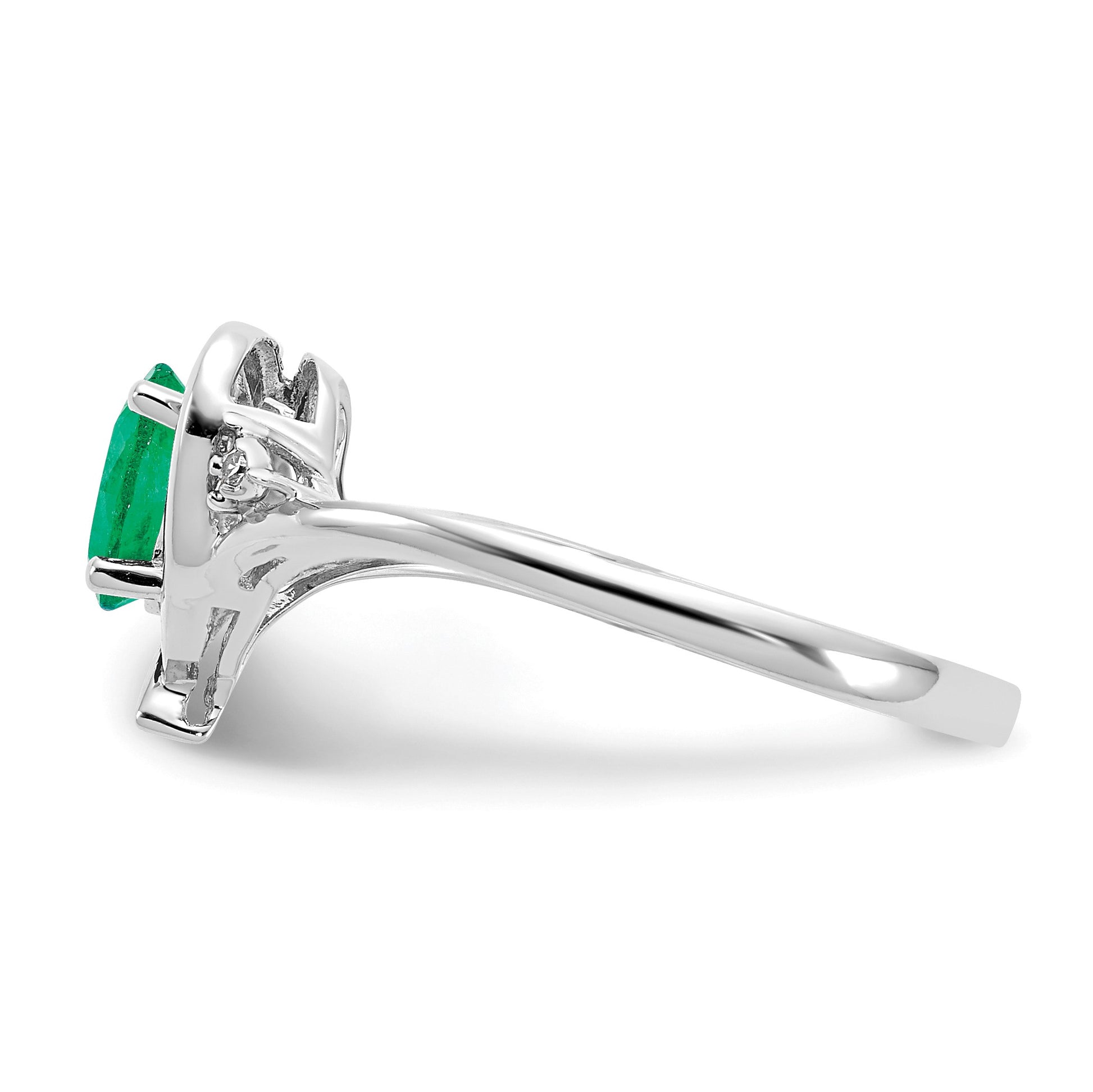 14k White Gold 6x4 Oval May/Emerald and Diamond Heart Ring