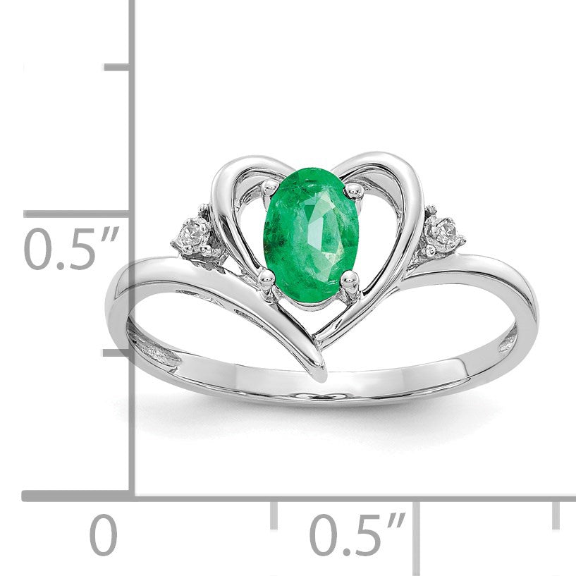 14k White Gold 6x4 Oval May/Emerald and Diamond Heart Ring
