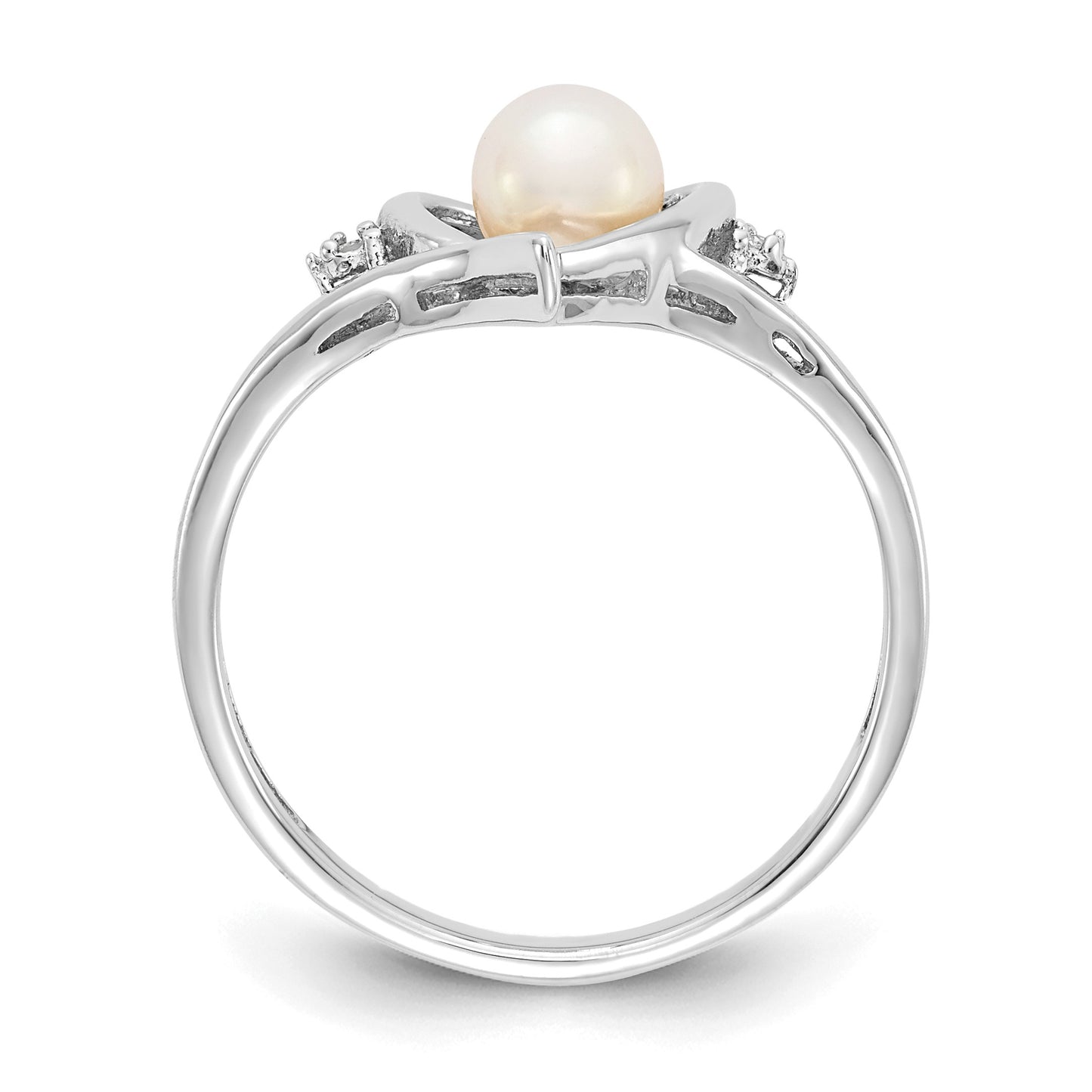 14k White Gold 5.5mm June/Freshwater Cultured Pearl and Diamond Heart Ring