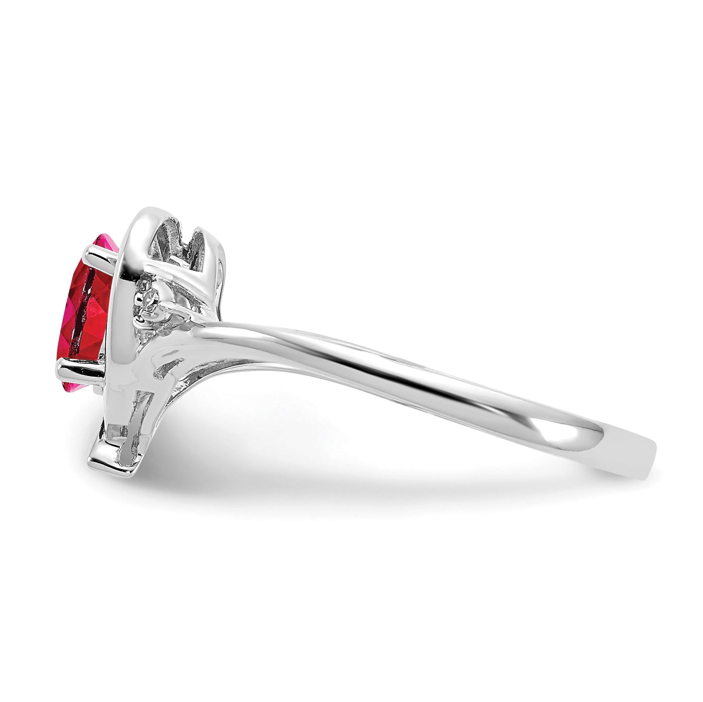 14k White Gold 6x4 Oval July/Ruby and Diamond Heart Ring