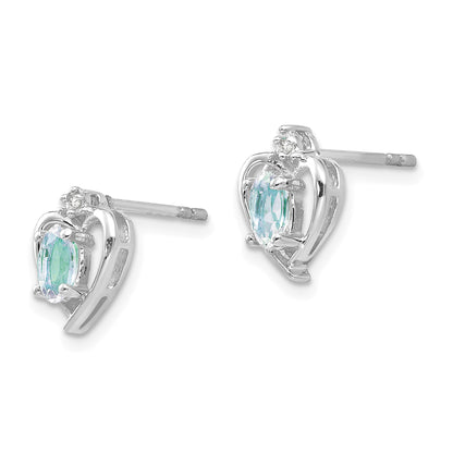14k White Gold 5x3 Oval March/Aquamarine and Diamond Heart Earrings