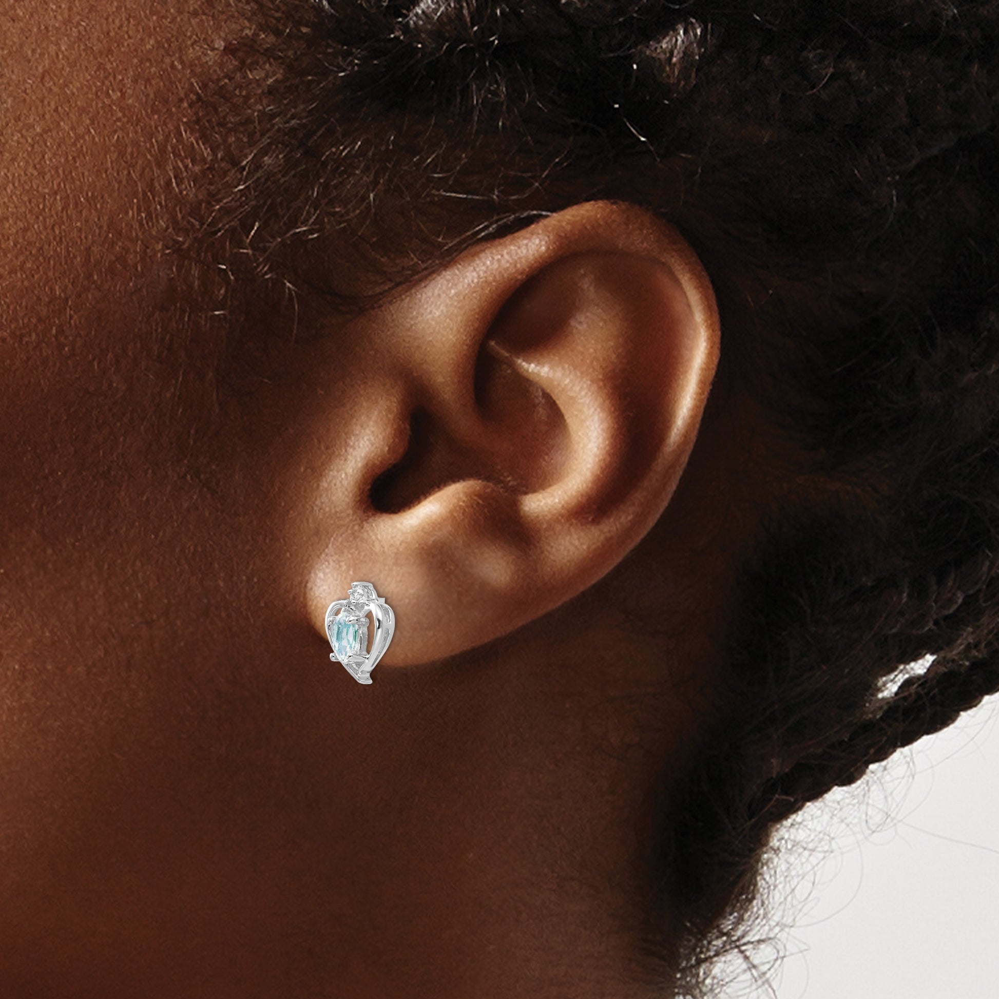 14k White Gold 5x3 Oval March/Aquamarine and Diamond Heart Earrings
