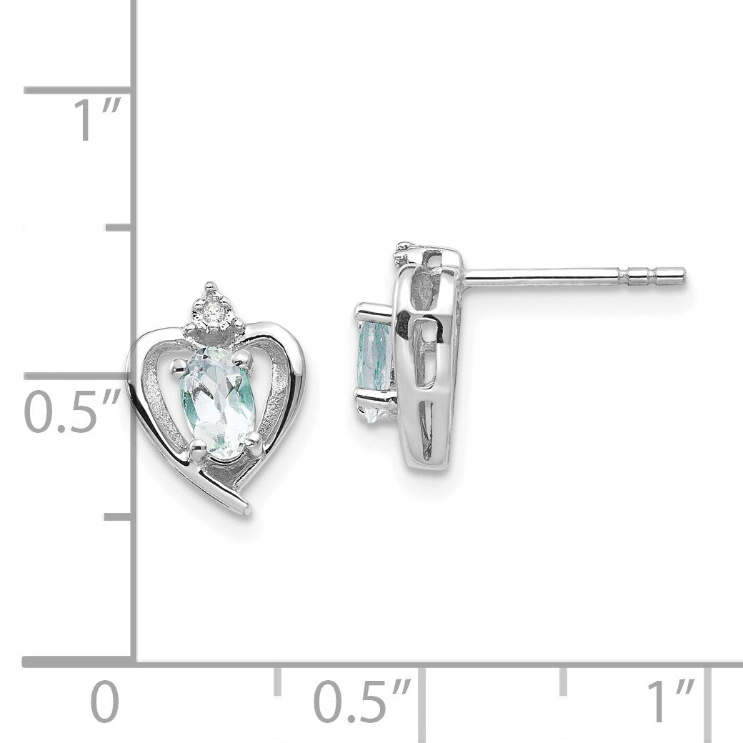 14k White Gold 5x3 Oval March/Aquamarine and Diamond Heart Earrings
