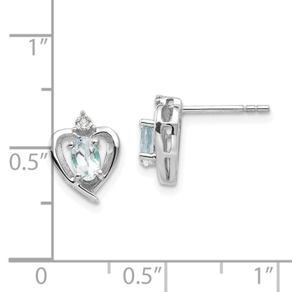 14k White Gold 5x3 Oval March/Aquamarine and Diamond Heart Earrings