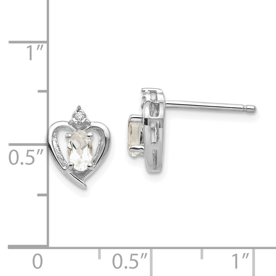 14k White Gold 5x3 Oval April/White Topaz and Diamond Heart Earrings