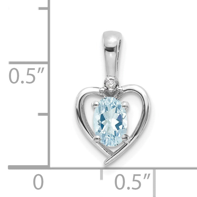 14k White Gold 6x4 Oval March/Aquamarine and Diamond Heart Pendant