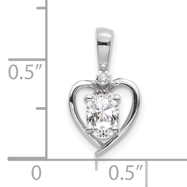 14k White Gold 6x4 Oval April/White Topaz and Diamond Heart Pendant