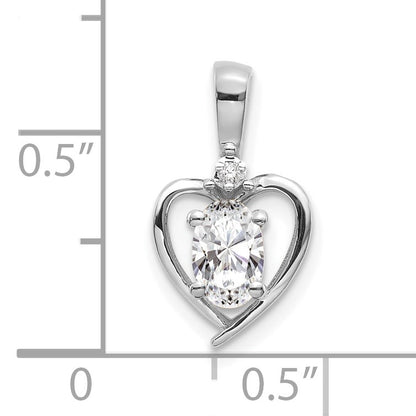 14k White Gold 6x4 Oval April/White Topaz and Diamond Heart Pendant
