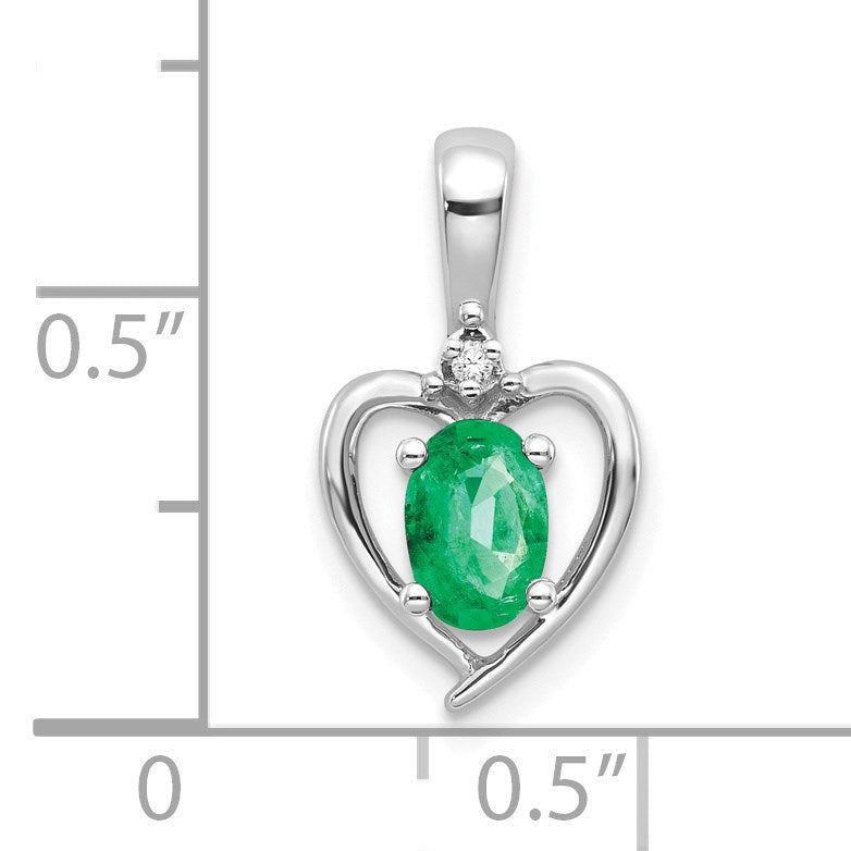 14k White Gold 6x4 Oval May/Emerald and Diamond Heart Pendant