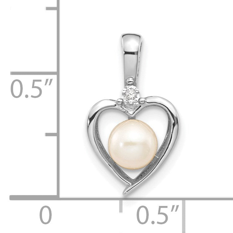 14k White Gold 5.5mm June/Freshwater Cultured Pearl and Diamond Heart Pendant